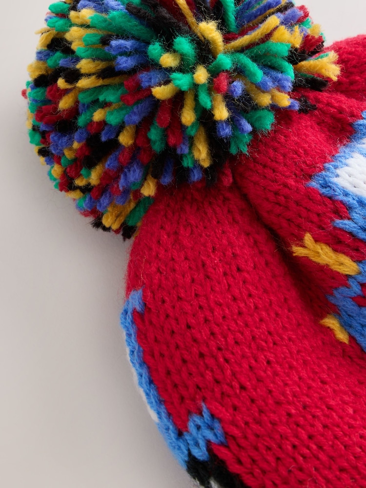 Red Colourful Tractor Embroidered Pom Beanie (3mths-16yrs) - Image 2 of 3 Red Colourful Tractor Embroidered Pom Beanie (3mths-16yrs) - Image 2 of 3