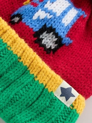 Red Colourful Tractor Embroidered Pom Beanie (3mths-16yrs) - Image 3 of 3
