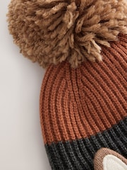 Brown/Orange Tiger Character Embroidered Pom Beanie (3mths-16yrs) - Image 2 of 3
