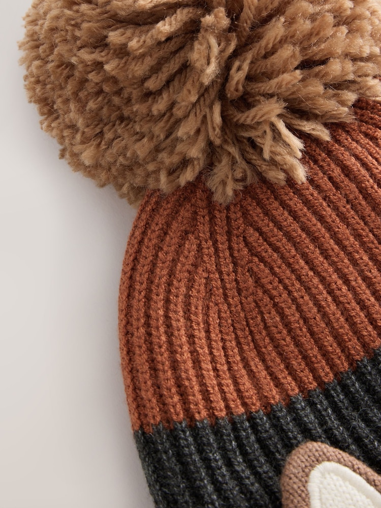 Brown/Orange Tiger Character Embroidered Pom Beanie (3mths-16yrs) - Image 2 of 3 Brown/Orange Tiger Character Embroidered Pom Beanie (3mths-16yrs) - Image 2 of 3