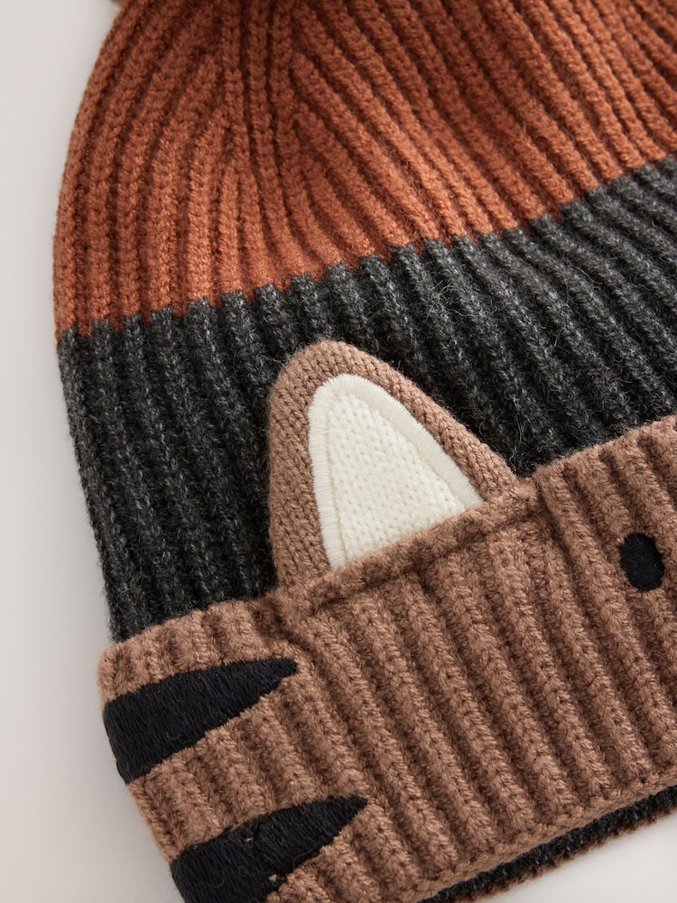 Brown/Orange Tiger Character Embroidered Pom Beanie (3mths-16yrs) - Image 3 of 3 Brown/Orange Tiger Character Embroidered Pom Beanie (3mths-16yrs) - Image 3 of 3