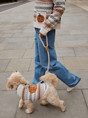 Ecru/Brown Multi Fairisle Autumnal Fairisle Pumpkin Knitted Pet Jumper - Image 3 of 7