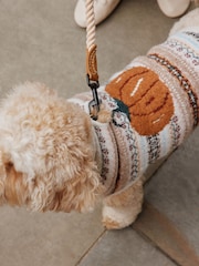 Ecru/Brown Multi Fairisle Autumnal Fairisle Pumpkin Knitted Pet Jumper - Image 4 of 7