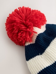 Navy/Stripe/Space Embroidered Pom Beanie (3mths-16yrs) - Image 3 of 3