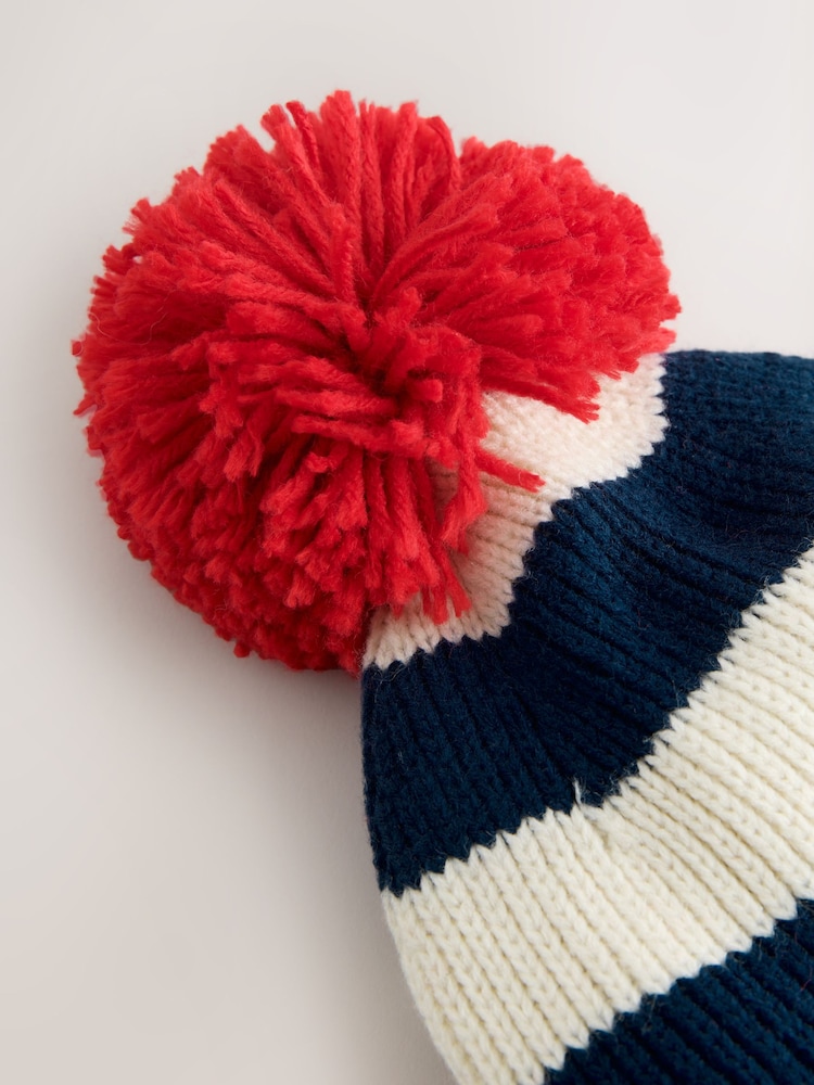 Navy/Stripe/Space Embroidered Pom Beanie (3mths-16yrs) - Image 3 of 3 Navy/Stripe/Space Embroidered Pom Beanie (3mths-16yrs) - Image 3 of 3