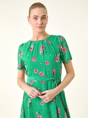 Roman Green Floral Chiffon Pleated Dress - Image 4 of 5