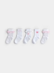 JoJo Maman Bébé Pure White 5-Pack Frill Bow Socks - Image 1 of 7