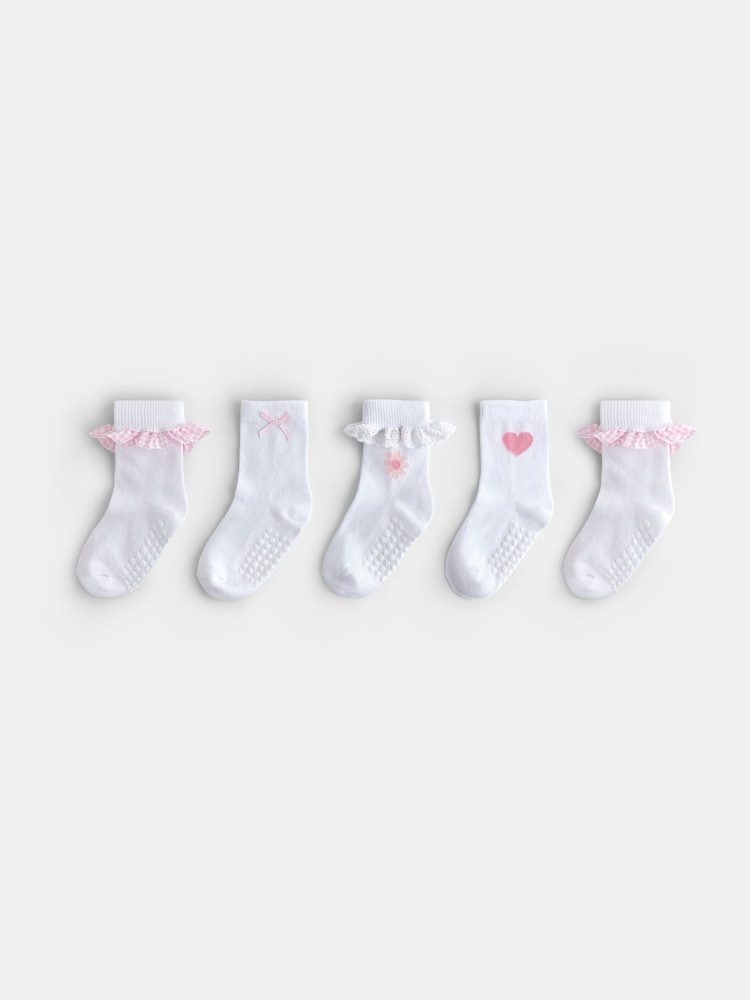 JoJo Maman Bébé Pure White 5-Pack Frill Bow Socks - Image 1 of 7 JoJo Maman Bébé Pure White 5-Pack Frill Bow Socks - Image 1 of 7