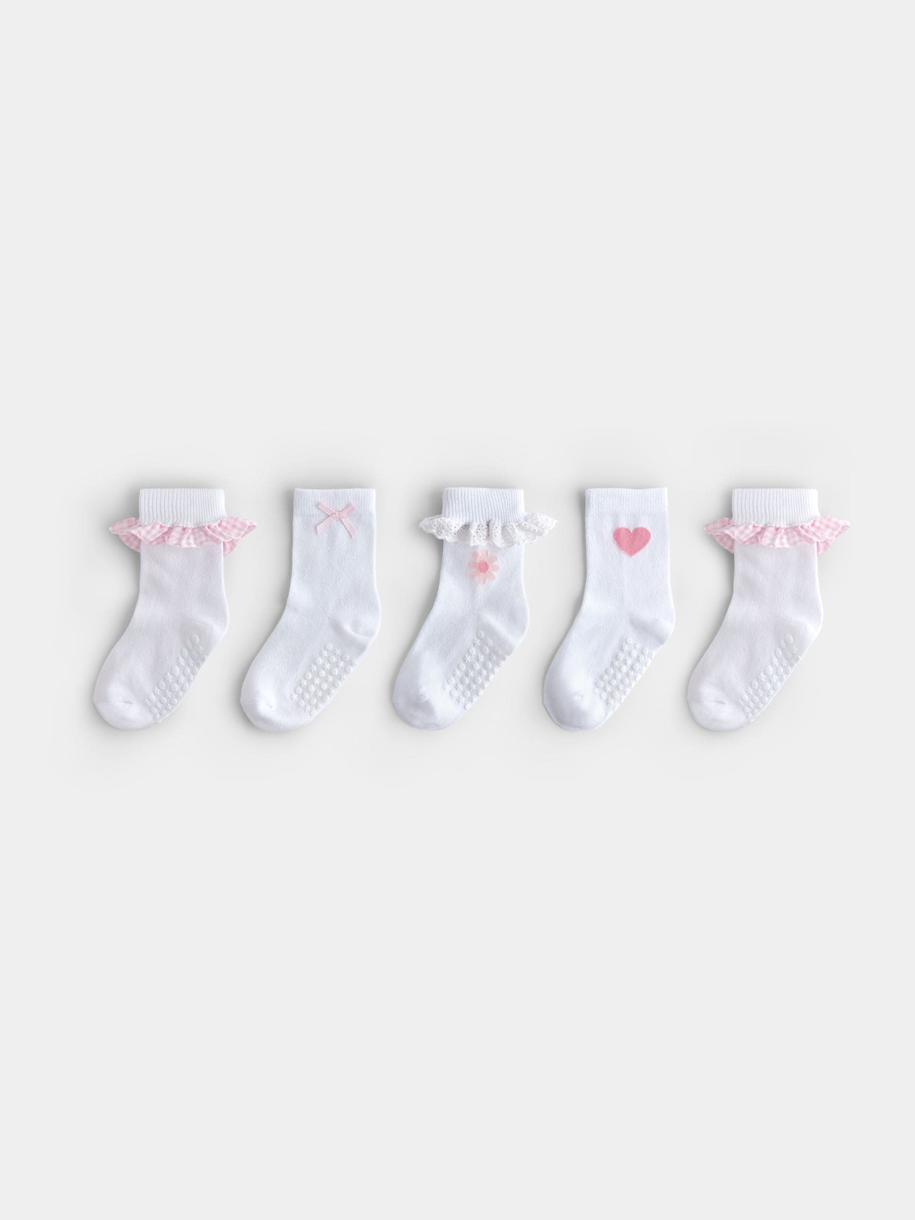 JoJo Maman Bébé Pure White 5-Pack Frill Bow Socks view 1