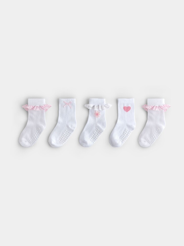 JoJo Maman Bébé Pure White 5-Pack Frill Bow Socks
