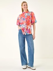 Roman Orange Abstract Print Buttoned Blouse - Image 2 of 5