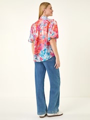 Roman Orange Abstract Print Buttoned Blouse - Image 3 of 5