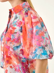 Roman Orange Abstract Print Buttoned Blouse - Image 5 of 5