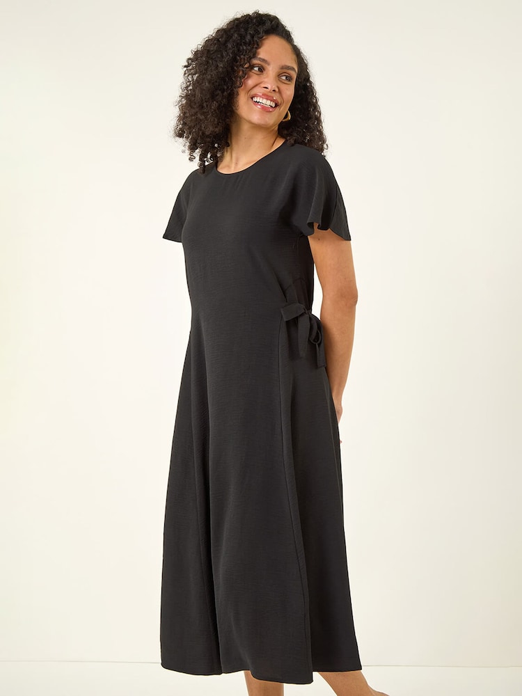 Roman Black Side Tie Detail Midi Dress - Image 2 of 5 Roman Black Side Tie Detail Midi Dress - Image 2 of 5