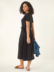 Roman Black Side Tie Detail Midi Dress - Image 3 of 5