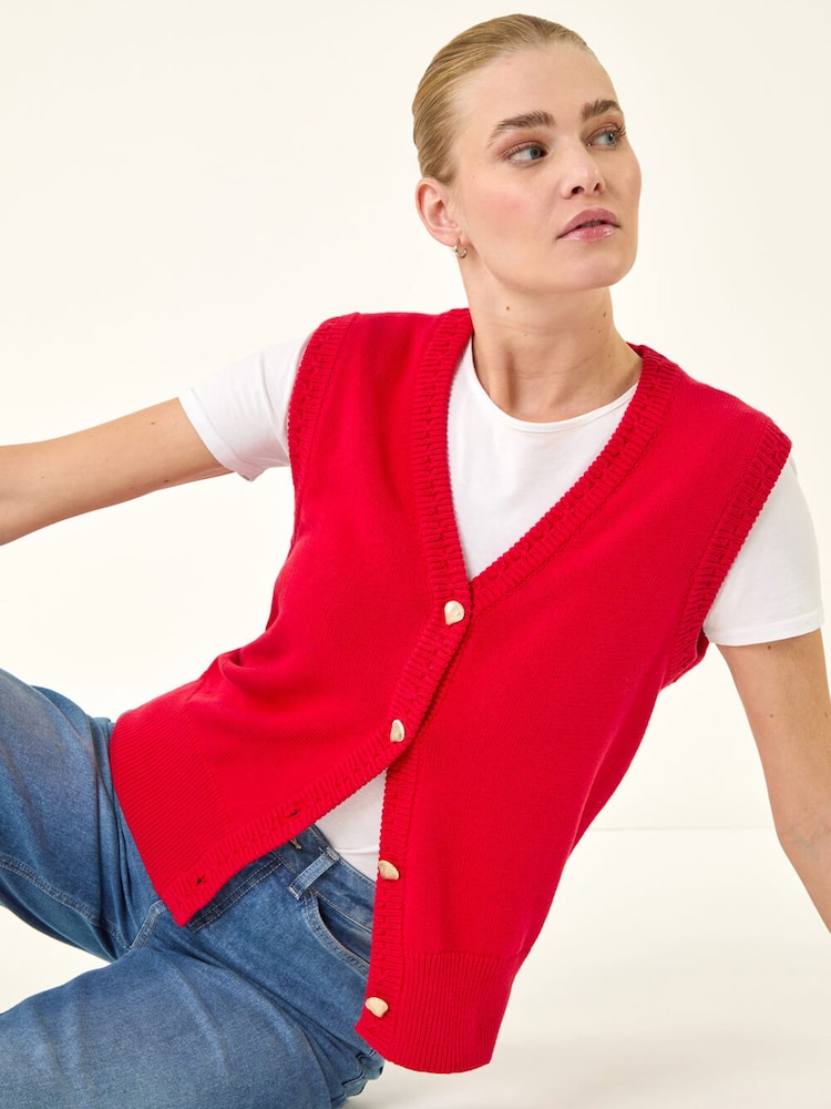 Prednji pleteni prsluk sa dugmetom rimske školjke - Slika 1 od 5