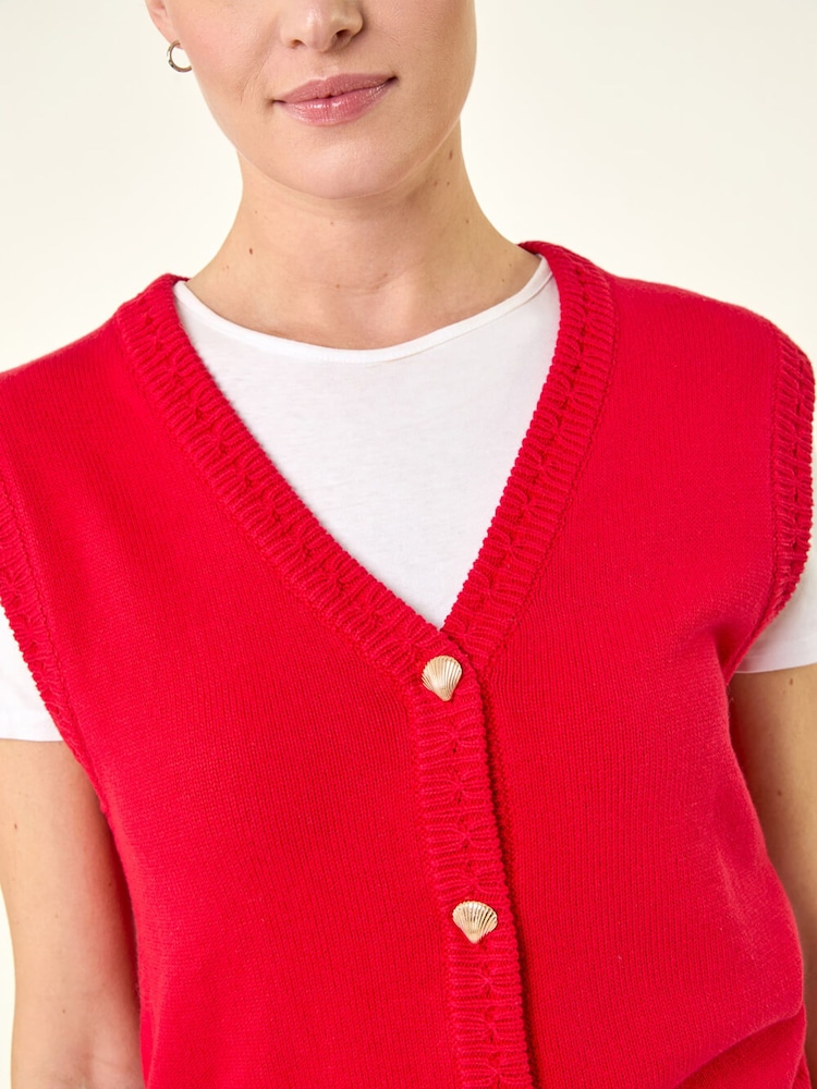 Prednji pleteni prsluk sa dugmetom rimske školjke - Slika 5 od 5