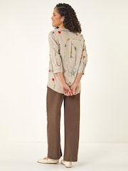 Roman Brown Floral Stripe Pleated Top - Image 3 of 5