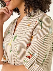 Roman Brown Floral Stripe Pleated Top - Image 5 of 5