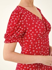 Roman Red Spot Print Gathered Stretch Dress - Image 5 of 5