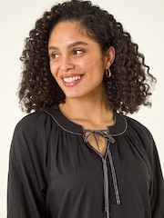 Negro - Roman Stitch Detail Tie Front Top - Imagen 4 de 5