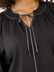 Negro - Roman Stitch Detail Tie Front Top - Imagen 5 de 5