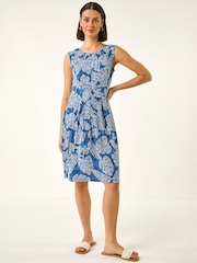 Roman Blue Leaf Print Panel Dress - Image 1 of 5