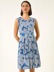 Roman Blue Leaf Print Panel Dress - Image 2 of 5