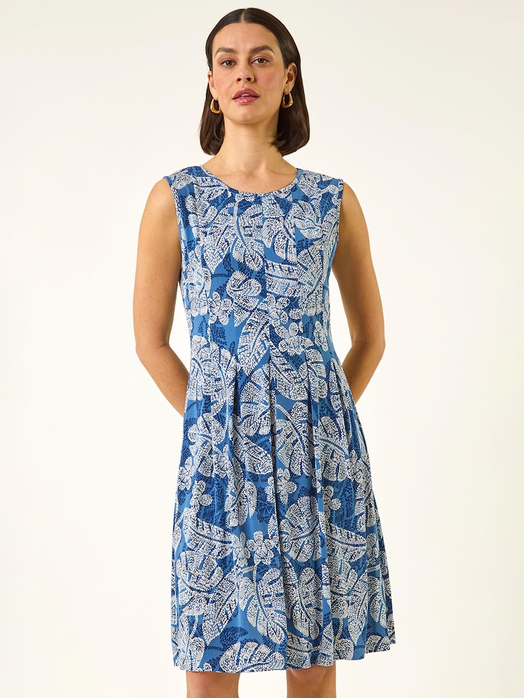Roman Blue Leaf Print Panel Dress - Image 2 of 5