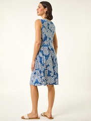 Roman Blue Leaf Print Panel Dress - Image 3 of 5
