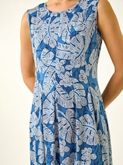 Roman Blue Leaf Print Panel Dress - Image 5 of 5
