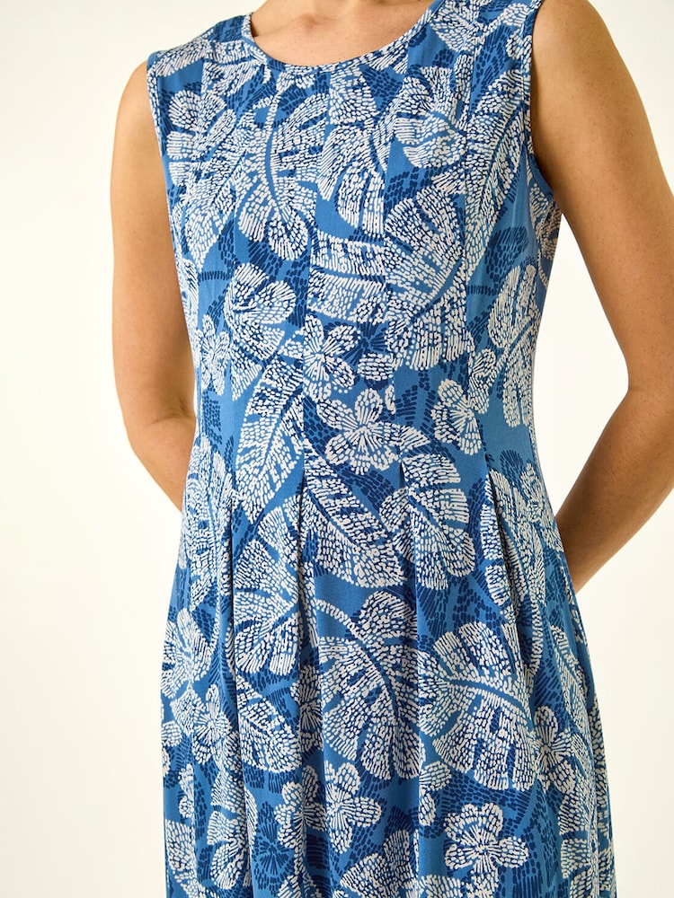 Roman Blue Leaf Print Panel Dress - Image 5 of 5