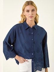 Roman Blue Broderie Hem Buttoned Shirt - Image 1 of 5