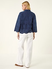 Roman Blue Broderie Hem Buttoned Shirt - Image 3 of 5