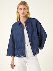 Roman Blue Broderie Hem Buttoned Shirt - Image 4 of 5