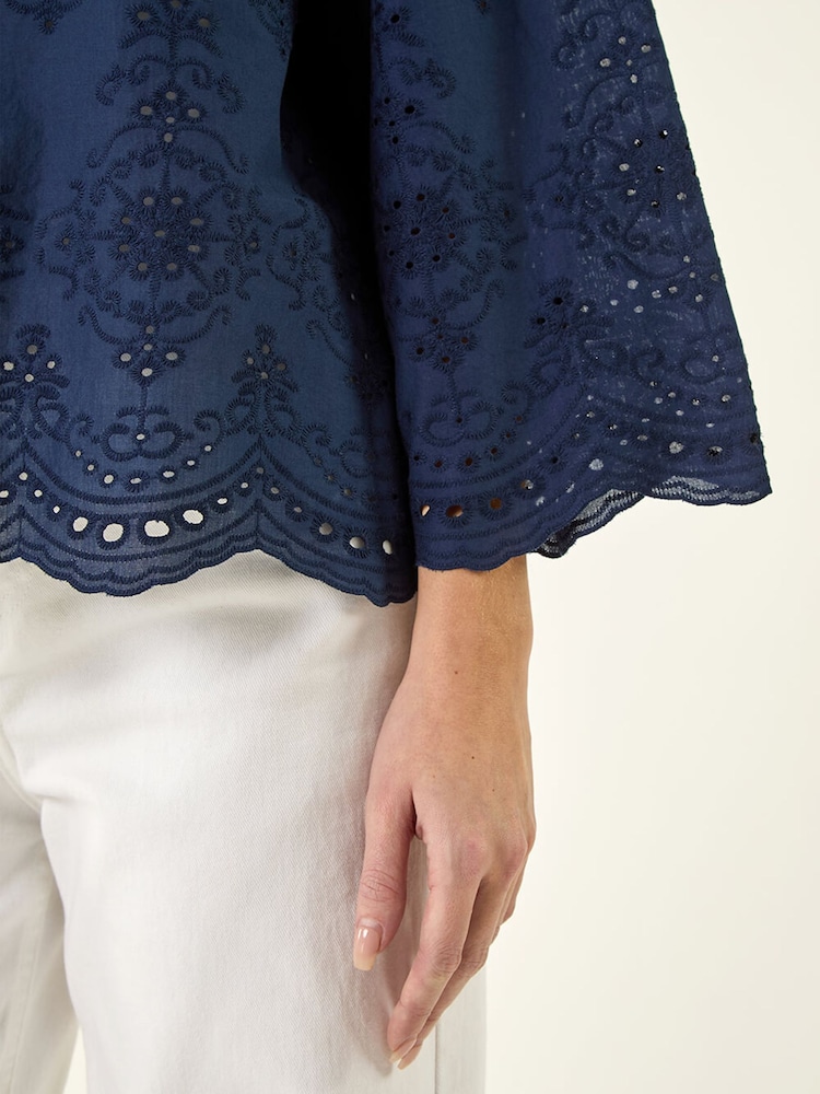 Roman Blue Broderie Hem Buttoned Shirt - Image 5 of 5