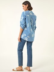 Roman Blue Floral Stripe Pleated Top - Image 3 of 5