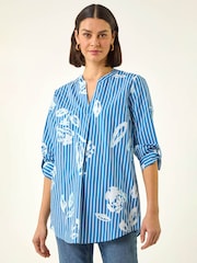 Roman Blue Floral Stripe Pleated Top - Image 4 of 5