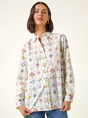 Roman White Botanical Collared Shirt - Image 4 of 5