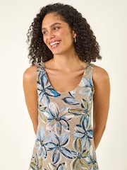 Roman Grey Floral Print Double Layer Dress - Image 4 of 5