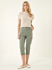 Roman Green Cropped Cargo Bengaline Trousers - Image 2 of 5