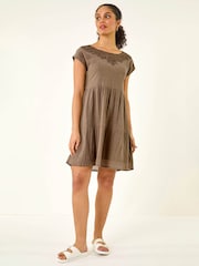 Roman Green Cotton Trim Detail Mini Dress - Image 1 of 5