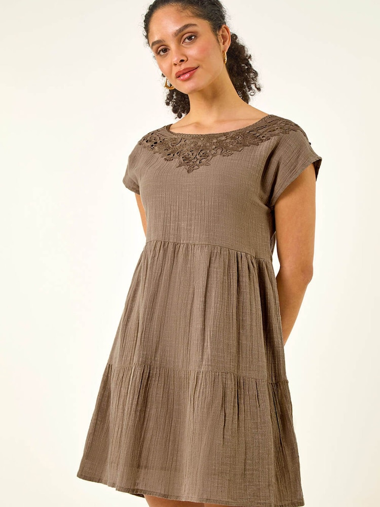 Roman Green Cotton Trim Detail Mini Dress - Image 2 of 5