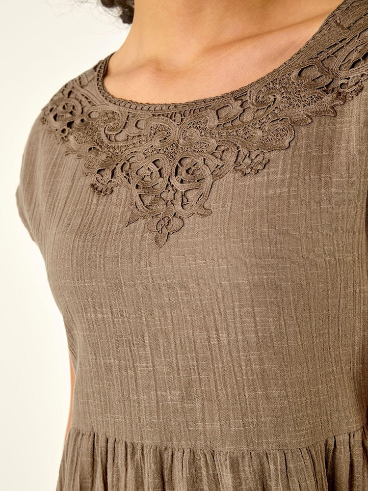 Roman Green Cotton Trim Detail Mini Dress - Image 5 of 5