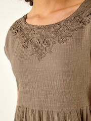 Roman Green Cotton Trim Detail Mini Dress - Image 6 of 6