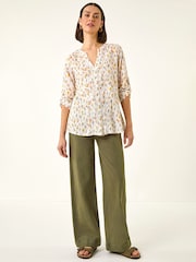 Roman Orange Floral Print Trim Blouse - Image 2 of 5