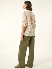 Roman Orange Floral Print Trim Blouse - Image 3 of 5