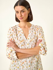 Roman Orange Floral Print Trim Blouse - Image 4 of 5
