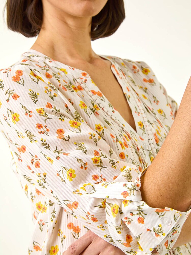 Roman Orange Floral Print Trim Blouse - Image 5 of 5
