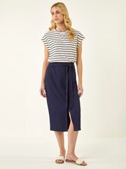 Roman Blue Textured Belted Pencil Skirt - Image 4 of 5